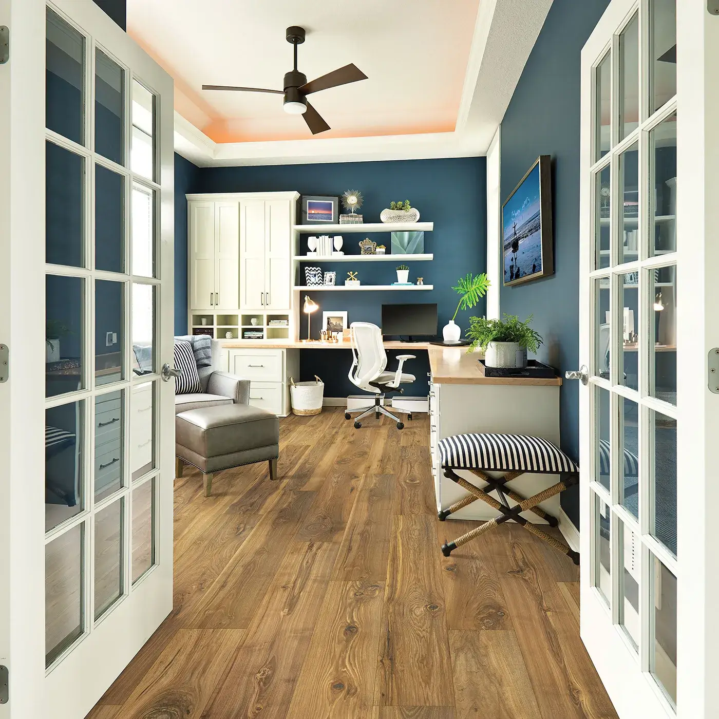 33607_03_room Laminate in a medium brown wood tone in a home office | Myers Flooring of Nashville