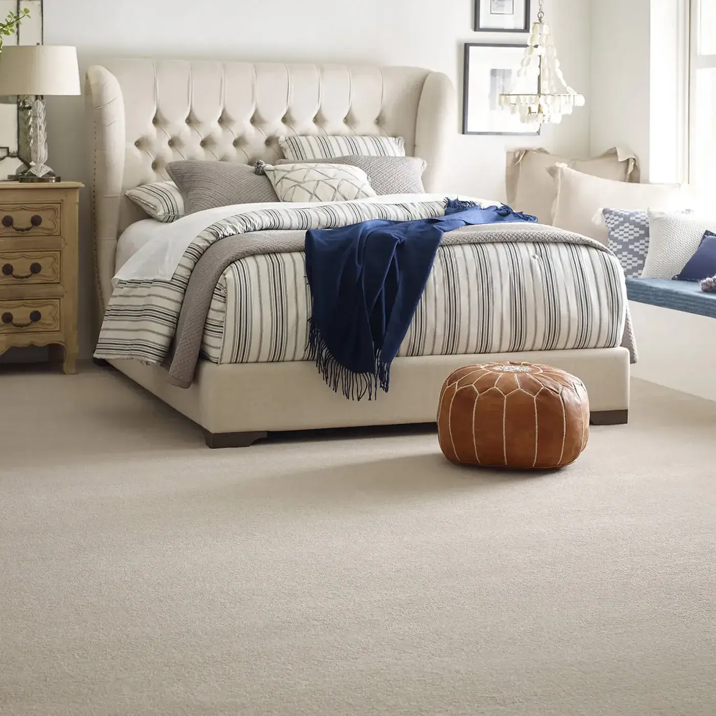 SECOND-GLANCE-ZZ058-MEDITATION-00712-H Cream colored Shaw Floors carpet in a contemporary bedroom | Myers Flooring of Nashville